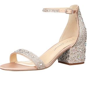 Betsey Johnson heeled sandals bridal champagne and crystals size 10 wide